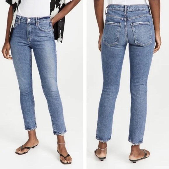 AGOLDE Toni Mid-Rise Straight Leg Jeans Boho Fall Medium Blue Dime Wash Size 28 - Picture 3 of 14